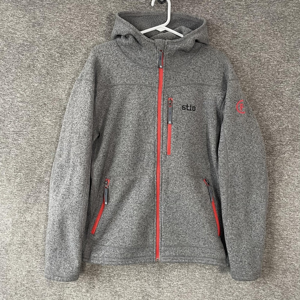 Stio Wilcox Fleece Jacket Mens Large Gray Hooded Full Zip Pockets Hiking Outdoor